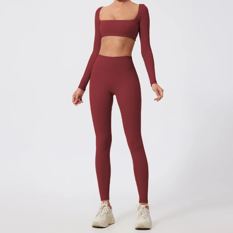 New Long sleeve Shirt Sports Set Women Fitness Tights Yoga Set Crop Top Running High Waist Gym Set Womens Outfits Yoga Clothing