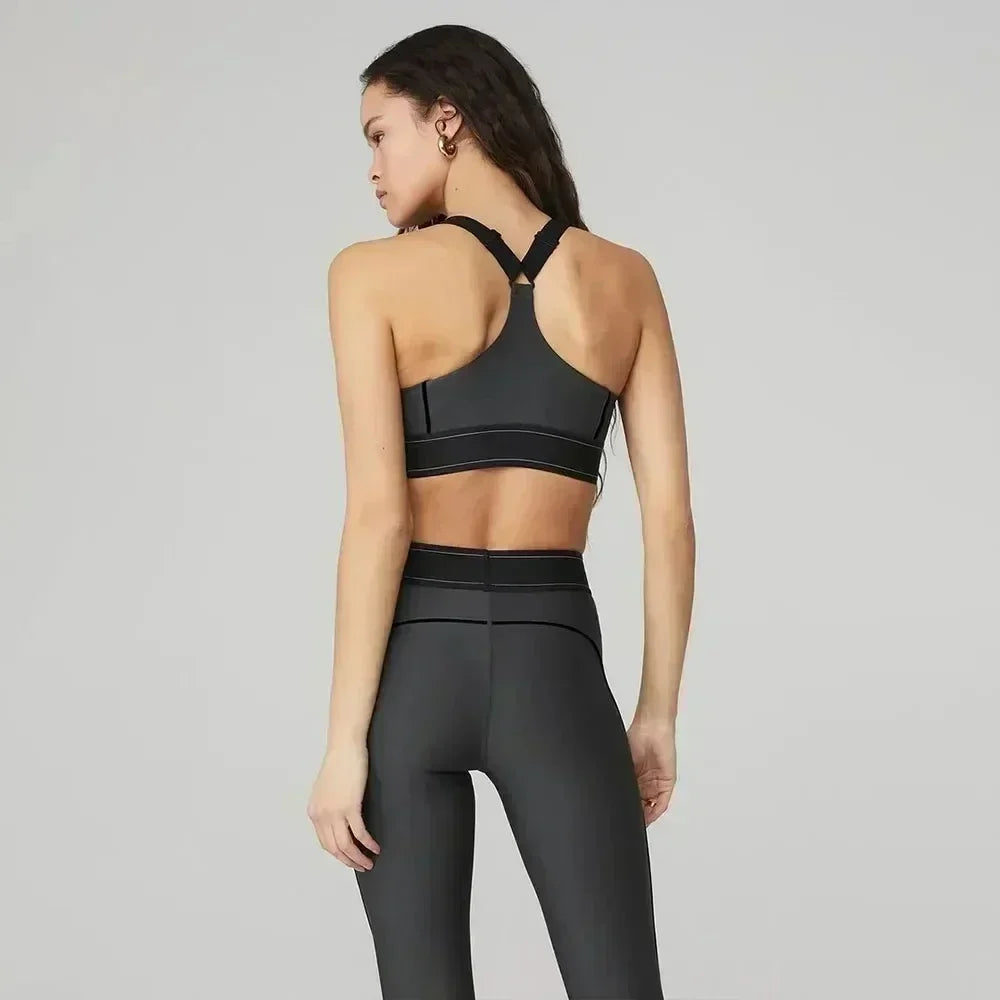 al Yoga clothing sports suit women high elastic hip lifting leggings thin fitness yoga pants shockproof gathering sports bra