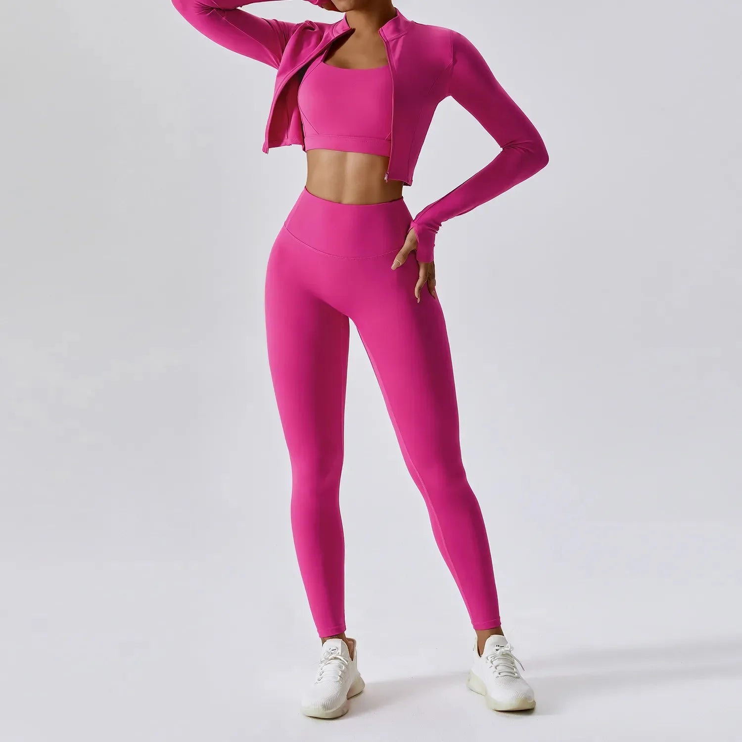 Womens Yoga Outfit Three Pieces Suits Vest Set Exercise Close-Fitting Fitness Wear Running Elastic Workout Tracksuit