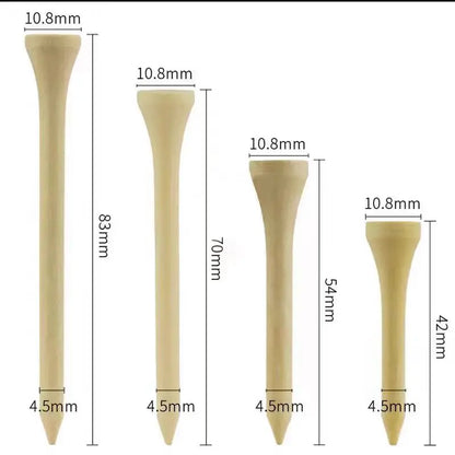 Natural Wooden Golf Tees Multi Size (42mm/54mm/70mm/83mm) with Ball Seat 50Piece Durable  Accessories Set for Course Practic