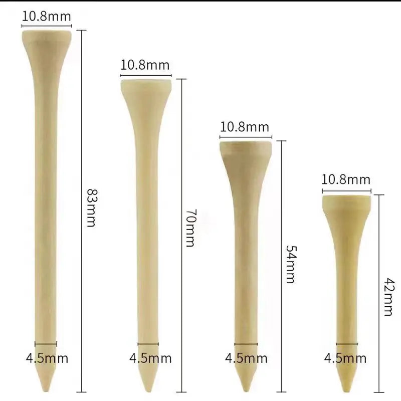 Natural Wooden Golf Tees Multi Size (42mm/54mm/70mm/83mm) with Ball Seat 50Piece Durable  Accessories Set for Course Practic