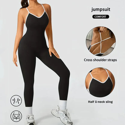 Jumpsuit Women Yoga Set Sexy Criss-Cross Back One-piece Bodysuit Fitness Quick-Dry High Elastic Sportswear Outfits Gym Clothing