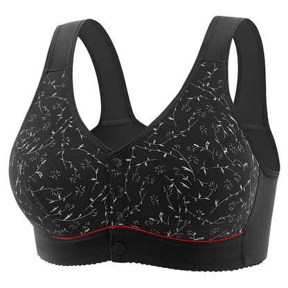 Women's Front-opening Comfortable Sports Underwear Thin Cotton Printed Non-wired Bra With Vest Style  Breathable Function