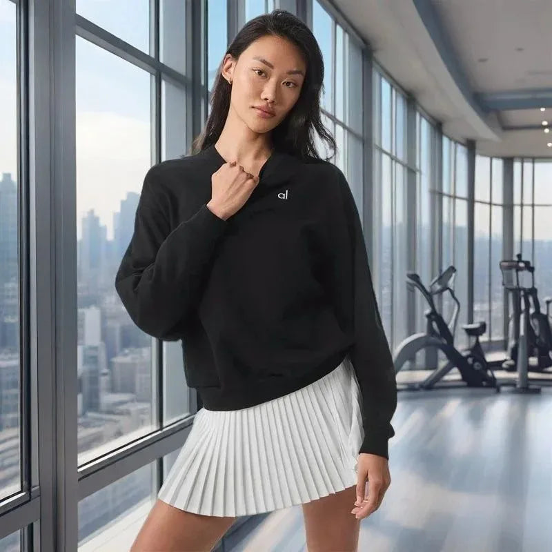 AL Yoga Top Accolade Crew Neck Pullover Comfortable Simplicity Solid Color Crew-neck Pullover Long-sleeved Hoodie Gym Tops