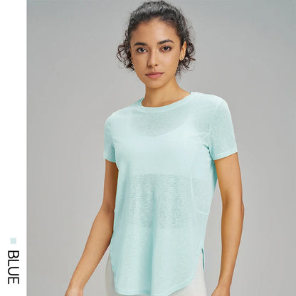 Hollow loose yoga hoodie fitness leisure sports short sleeve mesh breathable lightweight yoga clothing women