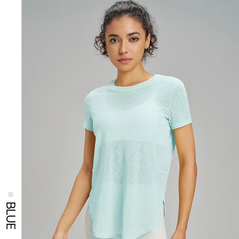 Hollow loose yoga hoodie fitness leisure sports short sleeve mesh breathable lightweight yoga clothing women