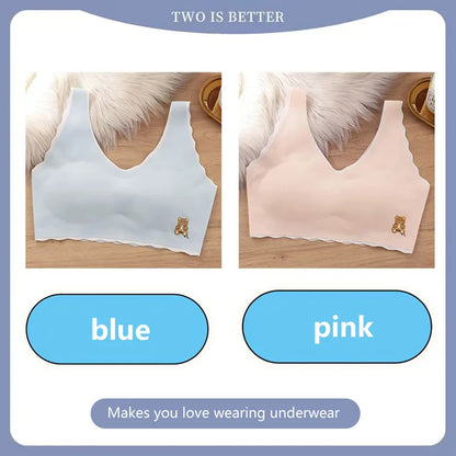 2pcs Sports Bras Women Ice Silk Comfortable Breathable Suitable For Girls Without Steel Rings Vest Bra Fashionable Lightweight
