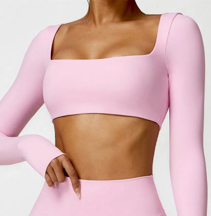 Nude Yoga Clothing Sets Women Long Sleeve Crop Tops Tight Shorts Suit Quick Dry Tracksuit Fitness Workout Outfits Gym Wear New