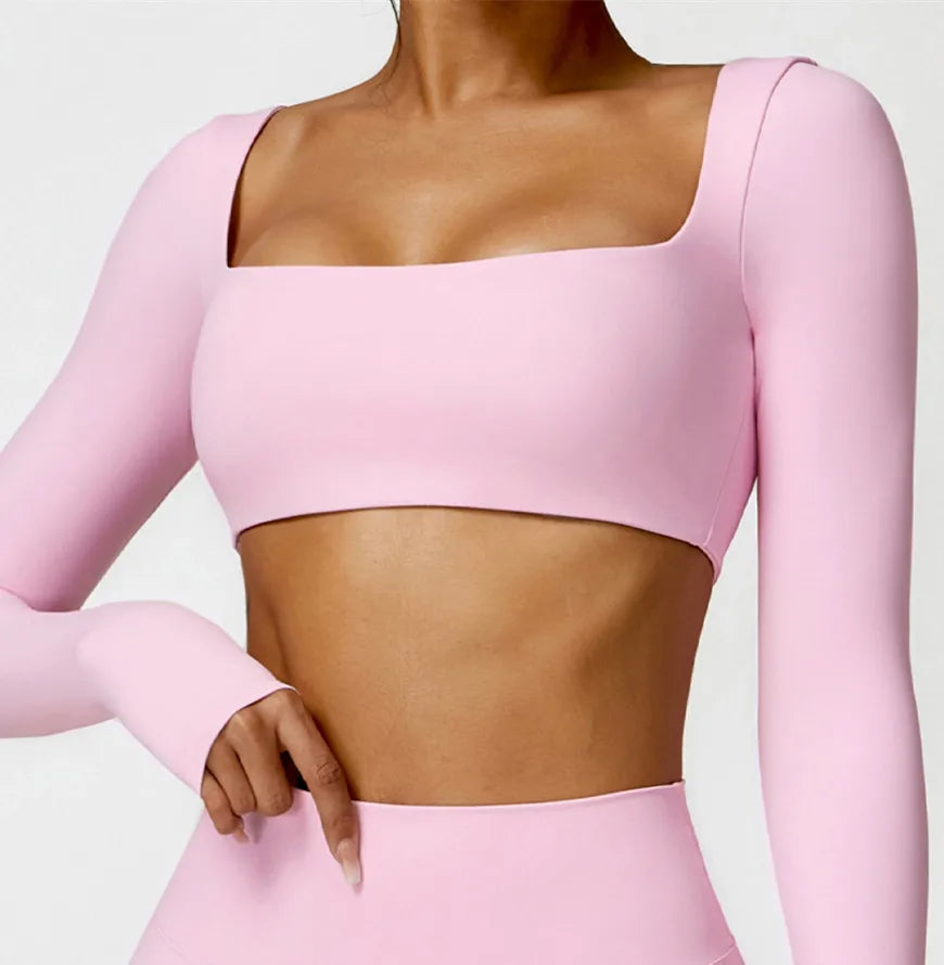 Nude Yoga Clothing Sets Women Long Sleeve Crop Tops Tight Shorts Suit Quick Dry Tracksuit Fitness Workout Outfits Gym Wear New