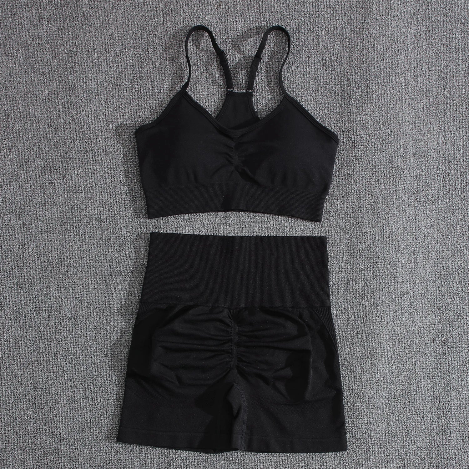 Solid Women Two Piece Sets Peach Buttocks Shorts Female Trackuists Gym Set Halter Fitness Shorts Push Up Bra Summer