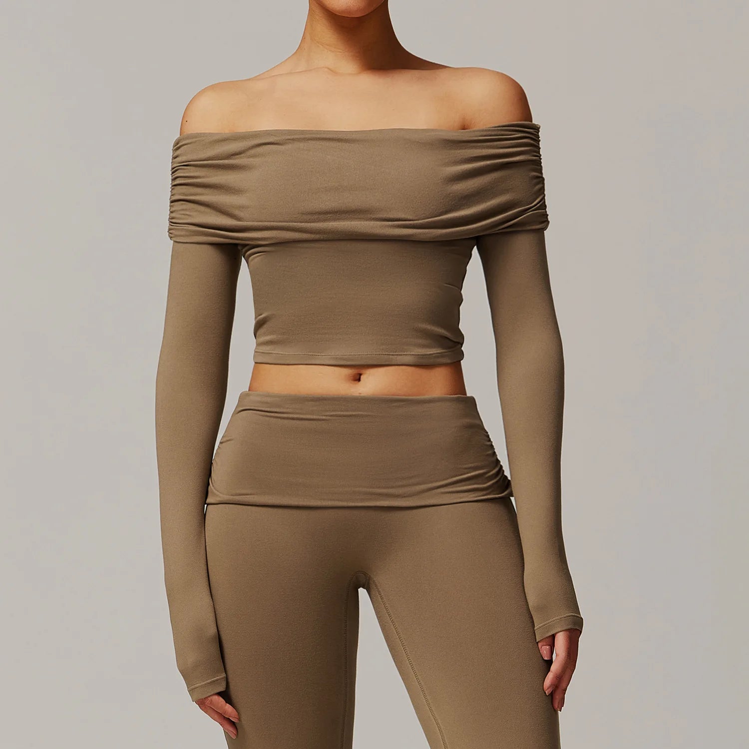Yoga T-shirts Off Shoulder Long Sleeve Women Solid Sports Top Gym Workout Running Shirts Sexy Quick Dry Fitness Gym Sport Wear