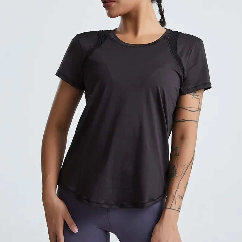 Loose Yoga Clothes Tops Short-Sleeved Running Quick-Drying Clothes T-Shirts Short Sports Hollow Fitness Clothes Women's