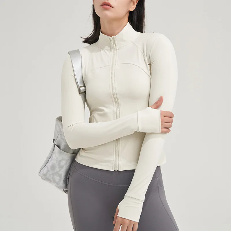 TRY TO BN Yoga Long Sleeve Coat Zipper Loose Sports Tops Breathable Sunscreen T Shirt Workout Women Running Gym Clothing Fitness