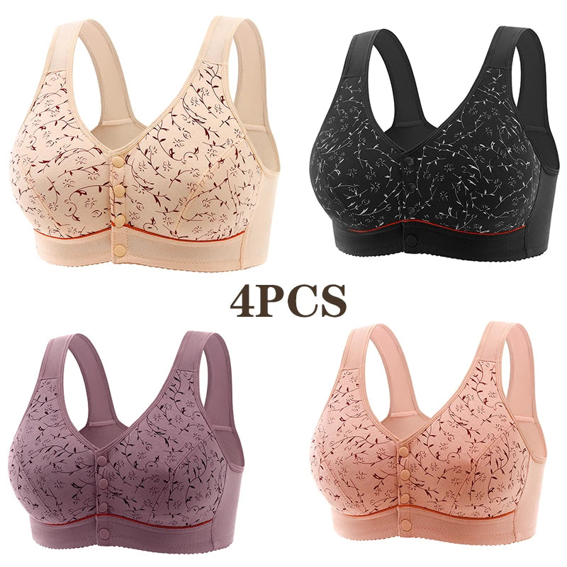Women's Front-opening Comfortable Sports Underwear Thin Cotton Printed Non-wired Bra With Vest Style  Breathable Function