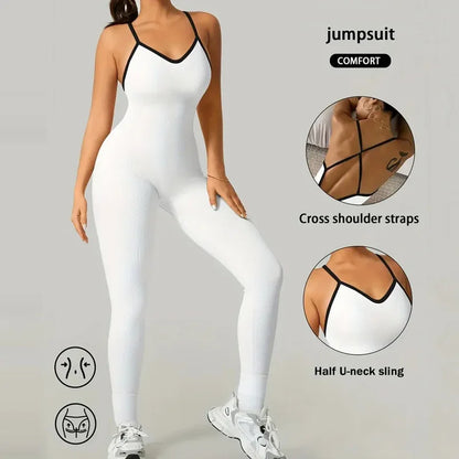 Jumpsuit Women Yoga Set Sexy Criss-Cross Back One-piece Bodysuit Fitness Quick-Dry High Elastic Sportswear Outfits Gym Clothing