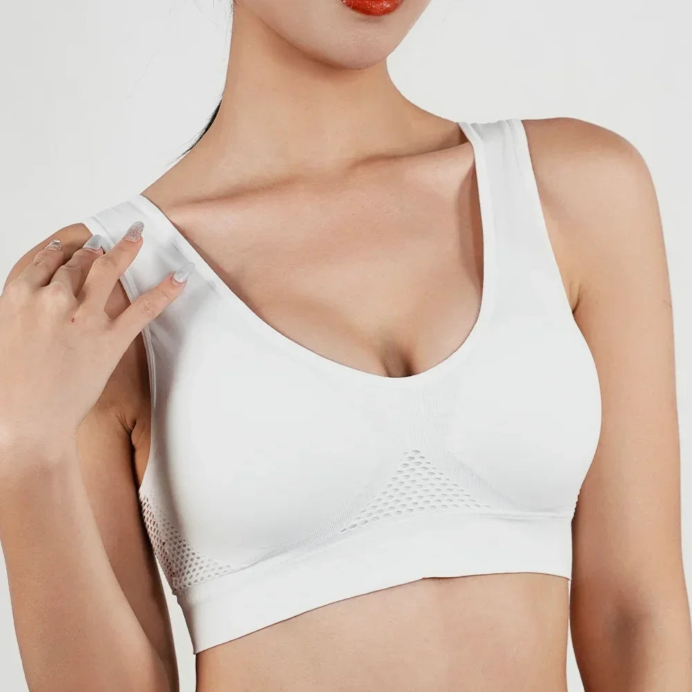Sexy Womens Sport Bra Shockproof Running Padded Mesh Wireless Vest Top Solid Breathable Girl Yoga Push Up Training Bra Underwear