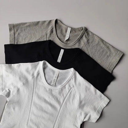 Women's yoga sports short sleeved T-shirt, 2025 new slim training and fitness clothing