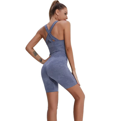 Seamless Jumpsuits Yoga Set Sports Fitness High Waist Hip Raise Beauty Back Jumpsuits Workout Clothes Gym Leggings Set for Women