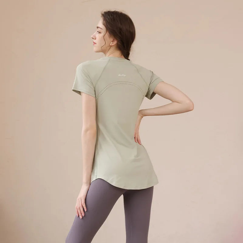 2024 Yoga Clothes Women Top Short Sleeve Sportswear Woman Gym Running T-shirt Yoga Wear Fitness Pilates Blouse Yoga Clothing