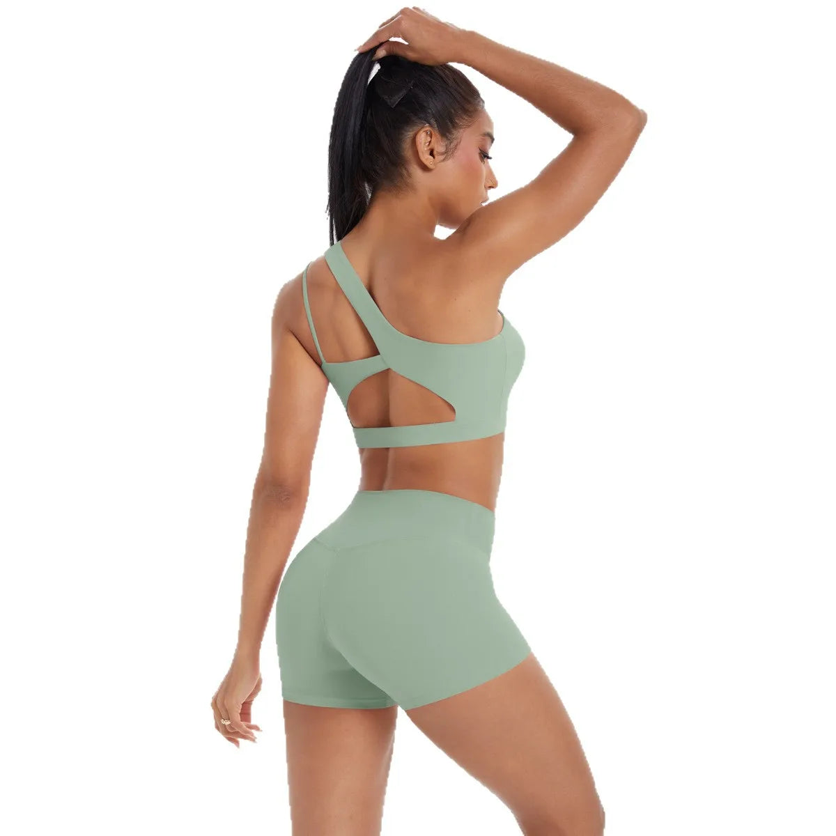 New Sports One-shoulder Back Yoga Clothing Suit Tight To Lift The Buttocks Quick Dry Running Fitness Two-piece Set