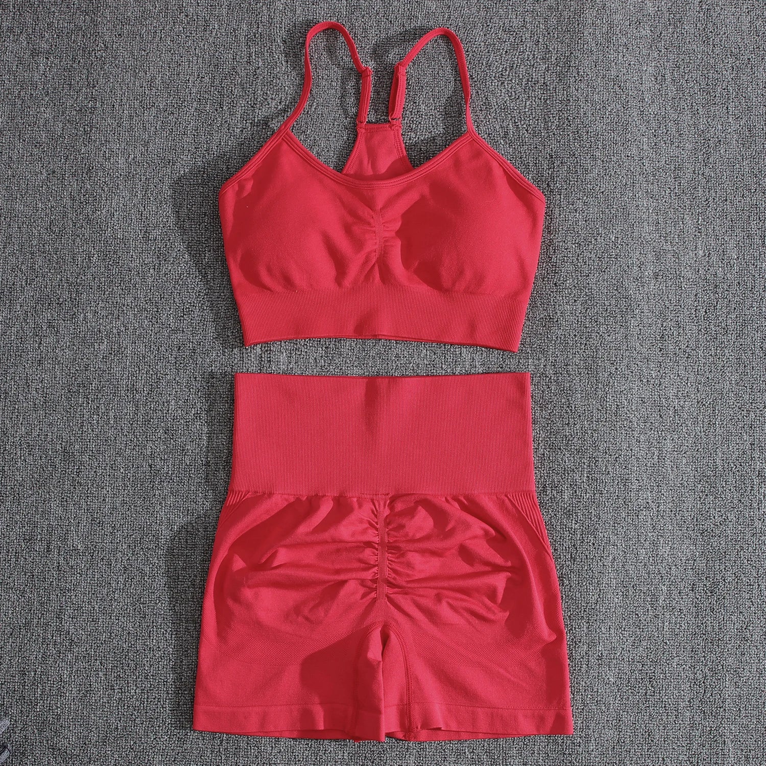 Solid Women Two Piece Sets Peach Buttocks Shorts Female Trackuists Gym Set Halter Fitness Shorts Push Up Bra Summer