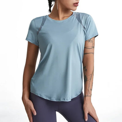 Loose Yoga Clothes Tops Short-Sleeved Running Quick-Drying Clothes T-Shirts Short Sports Hollow Fitness Clothes Women's