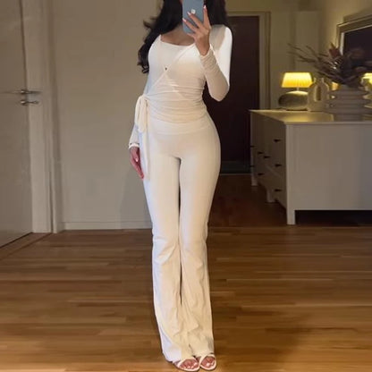 Yoga Workout Outfits Ladies Casual Slim Fit Bandage Crop Tops T-shirt + Fitness Legging Pants Women 2 Piece Sporty Matching Set