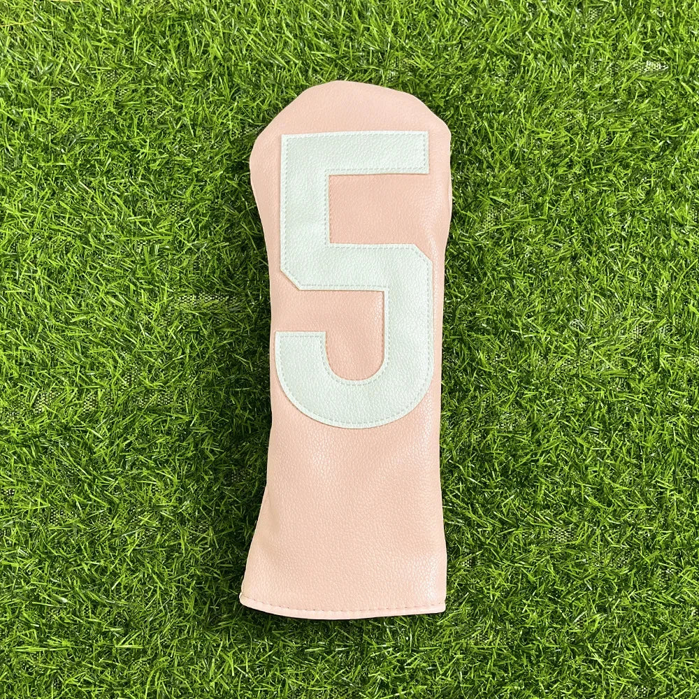 Golf club covers - white and green with large numbers, fits all clubs