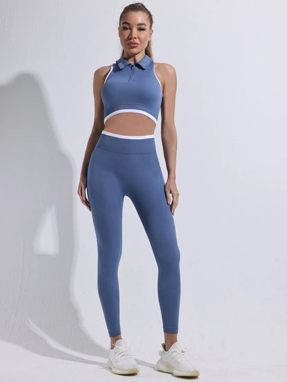 Yoga Clothing Set Women's High Waisted Leggings and Zipper Top Two Piece Seamless Fitness Exercise Clothing Workout Underwear
