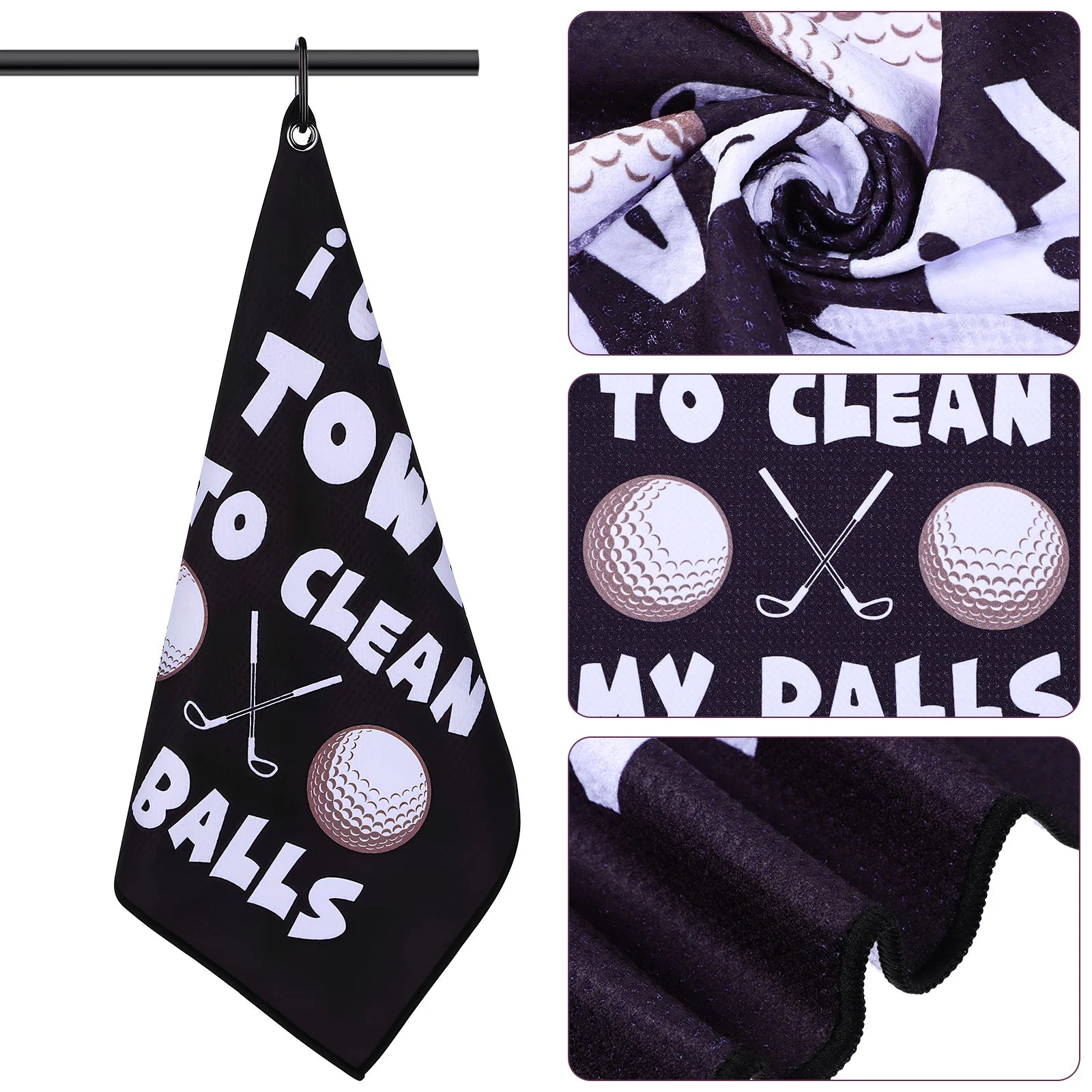 2 Pcs Black Golf Towel Microfiber Towels For Bags Accessories Golf Training Aids Sports Equipment Dry Towels Towel Golfer