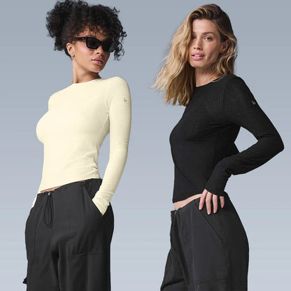 Fashion Long Sleeve Yoga Top Pilates Long Sleeved Base T-shirt Summer Outdoor Fitness Elastic Pullover