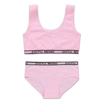 Girls Training Bras Panties Kids Cotton Underwears Set Teenage Students Bra Vest And Panties Wireless Children Sports Bra Boxers