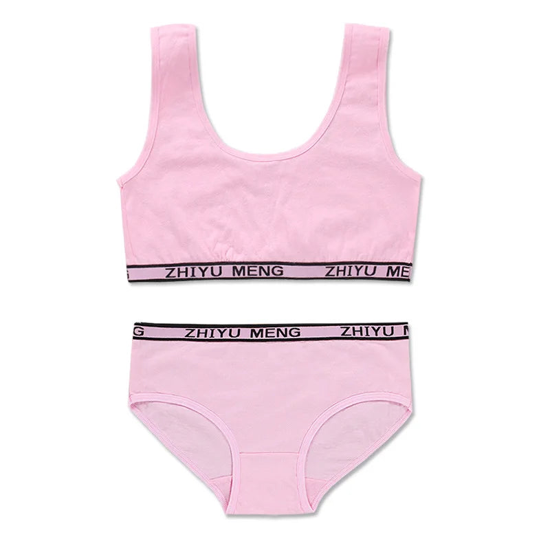 Girls Training Bras Panties Kids Cotton Underwears Set Teenage Students Bra Vest And Panties Wireless Children Sports Bra Boxers