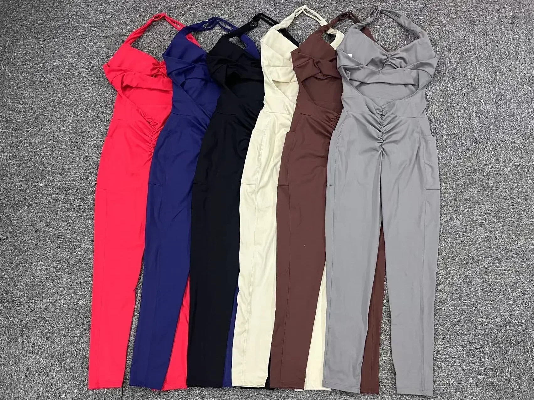 Fashion Sexy Sports Jumpsuit with Pocket Women Sportswear One Piece Gym Yoga Clothing Backless Scrunch Fitness Overalls Push Up