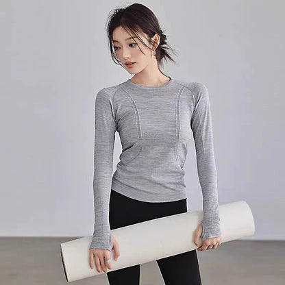 Yoga Clothes for Women, Sports Tops, Round Neck,, Seamless, Slim, Running Shirt Fitness Workout Long Sleeves Gym T shirt, Winter