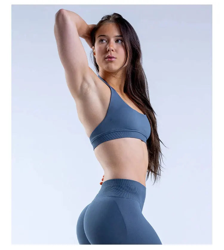 Sports Bra  Seamless Halter Neck Strap Bra Open Back Fitness Yoga Top Bras Support Women Workout Gym Crop Top
