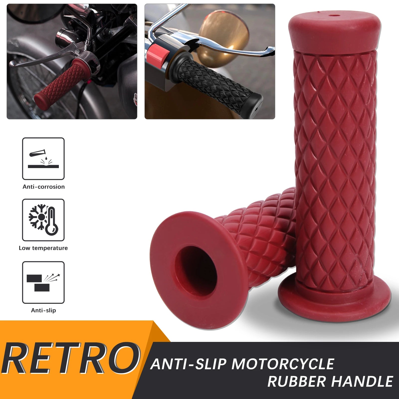 7/8" 22mm 24mm Retro Motorcycle Hand Grips Universal Non-slip Rubber Handlebar Grips for Moto Scooter Motocross Motorbike Grips