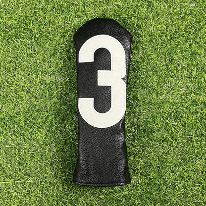 Golf club covers - white and green with large numbers, fits all clubs