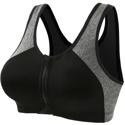 Sports Bra Women Push Up Front Zipper Shockproof Patchwork Gym Jogging Crop Top Female Running Fitness Vest Sport Bras for Women