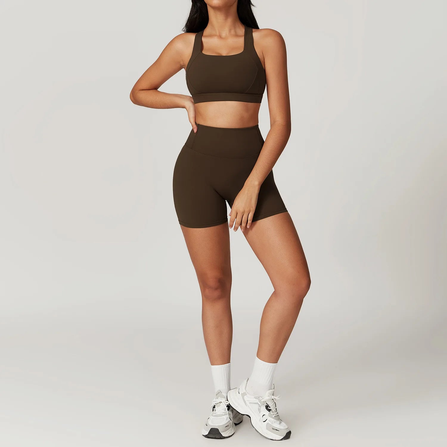 2Pcs Yoga Sets Nude Workout Clothes Women's Tracksuit Sportswear Gym Clothing High Waist Tight Sports Pants Cross Back Bras Suit