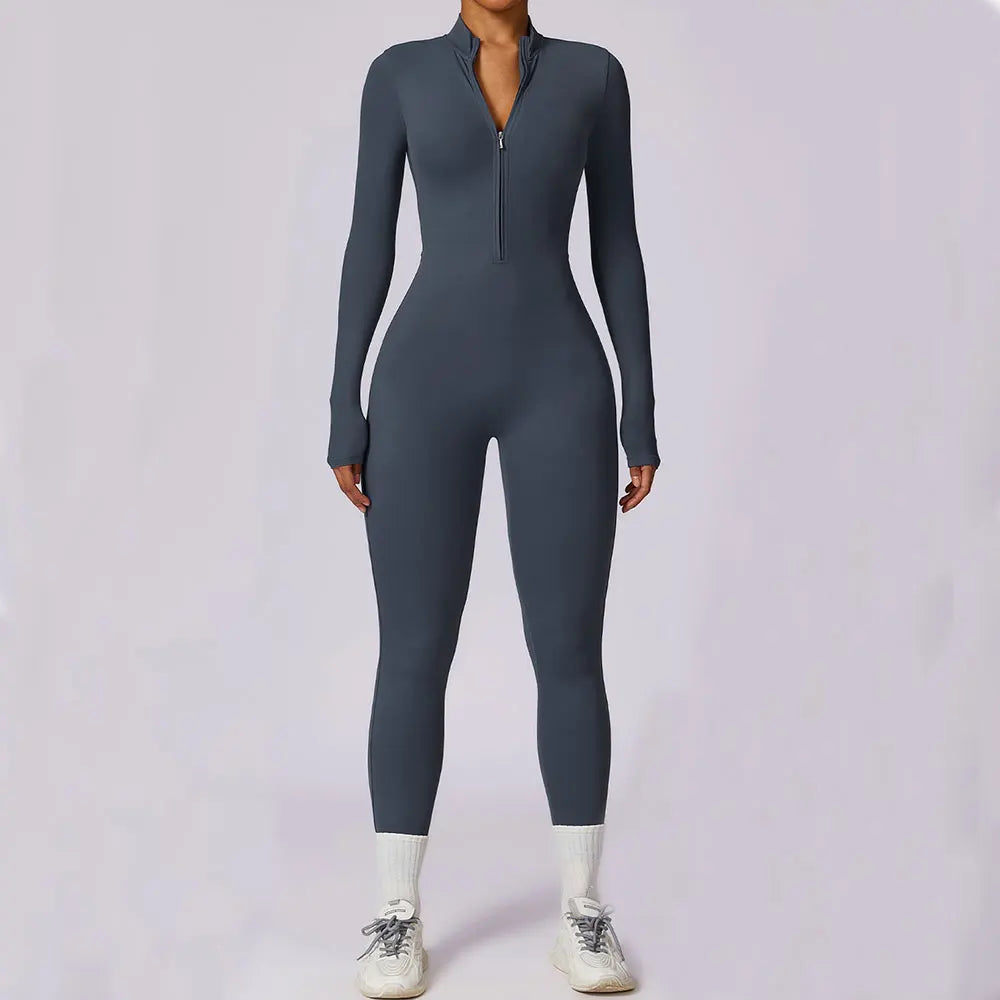 Yoga Jumpsuit Long Sleeved Zipper Training Rompers Sportswear Gym Fitness Workout Clothes Running Sports Long Pants Bodysuits