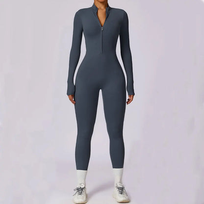 Yoga Jumpsuit Long Sleeved Zipper Training Rompers Sportswear Gym Fitness Workout Clothes Running Sports Long Pants Bodysuits
