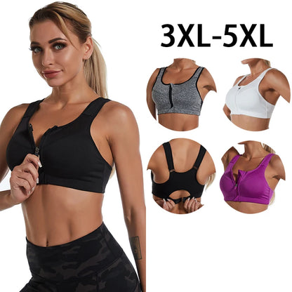 Plus Size Women Zipper Sports Bra Shockproof Tank Top Yoga Underwear for Sporty Bodybuilding Running Sport Bras