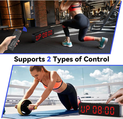 Gym Timer with Remote 11''x 3.5''Ultra-Clear Interval Timer with LED Countdown/Up Wall Clock  Power Fitness Timer Stopwatch
