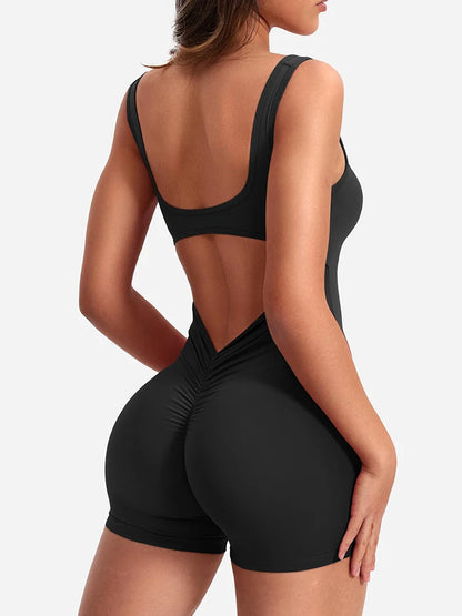 Women's Slim Fit One-Piece Shorts Spring/Summer 2025 Hip Lifting Backless Yoga Sports Clothing Sexy Design