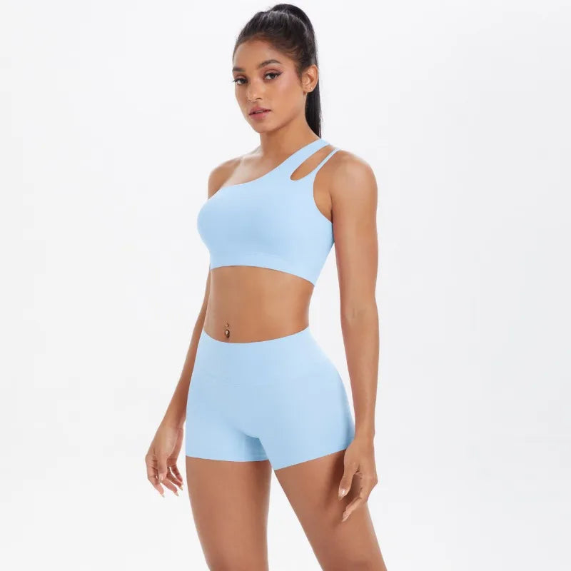 New Sports One-shoulder Back Yoga Clothing Suit Tight To Lift The Buttocks Quick Dry Running Fitness Two-piece Set