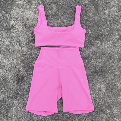 Yoga Shorts Set Gym Sports Set Women Clothes 2 Piece Fitness Suit Sports Bra Top High Waist Short Legging Running Tracksuit