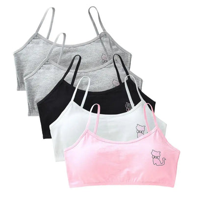 5pcs 2025 Girls Cotton Training Bralette Adjustable Support Tanks Top 8-16Y Breathable Teen Undershirt for Everyday&Sports Bras