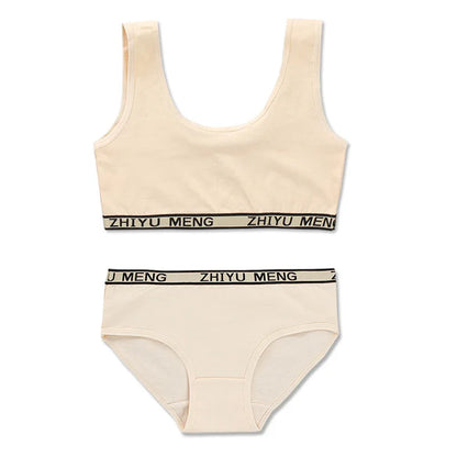Girls Training Bras Panties Kids Cotton Underwears Set Teenage Students Bra Vest And Panties Wireless Children Sports Bra Boxers