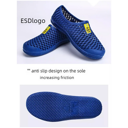 Safety shoes  Anti static sandals  unisex perforated shoes, dust-free workshop thickened soft soles, breathable work shoes